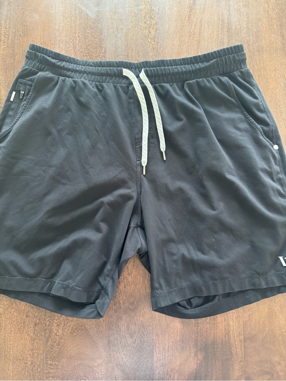 Vuori Men's Athletic Shorts Black with White Drawstring